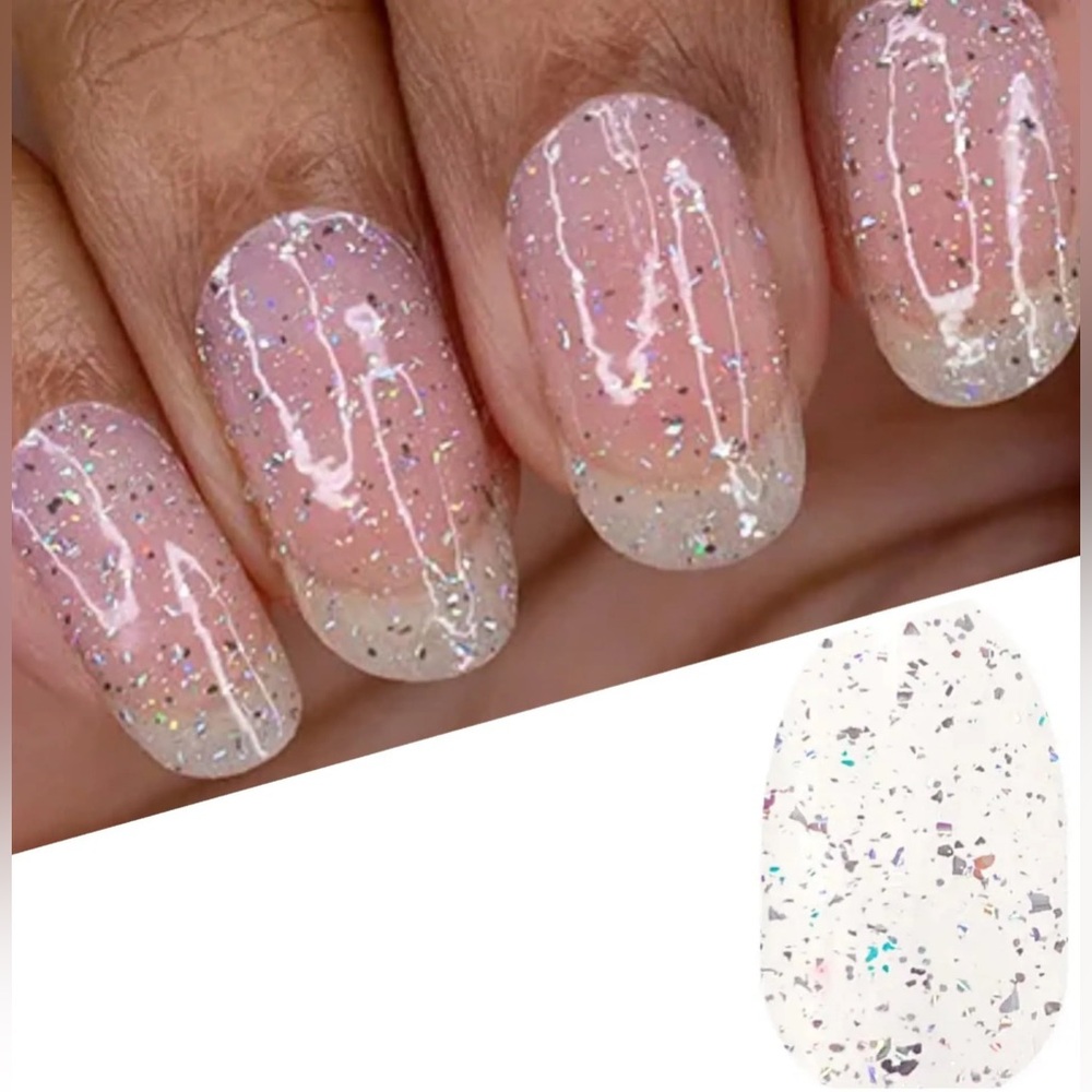 Color Street GLITTERSWEET Silver Holographic Glitter Clear Overlay Nail Set